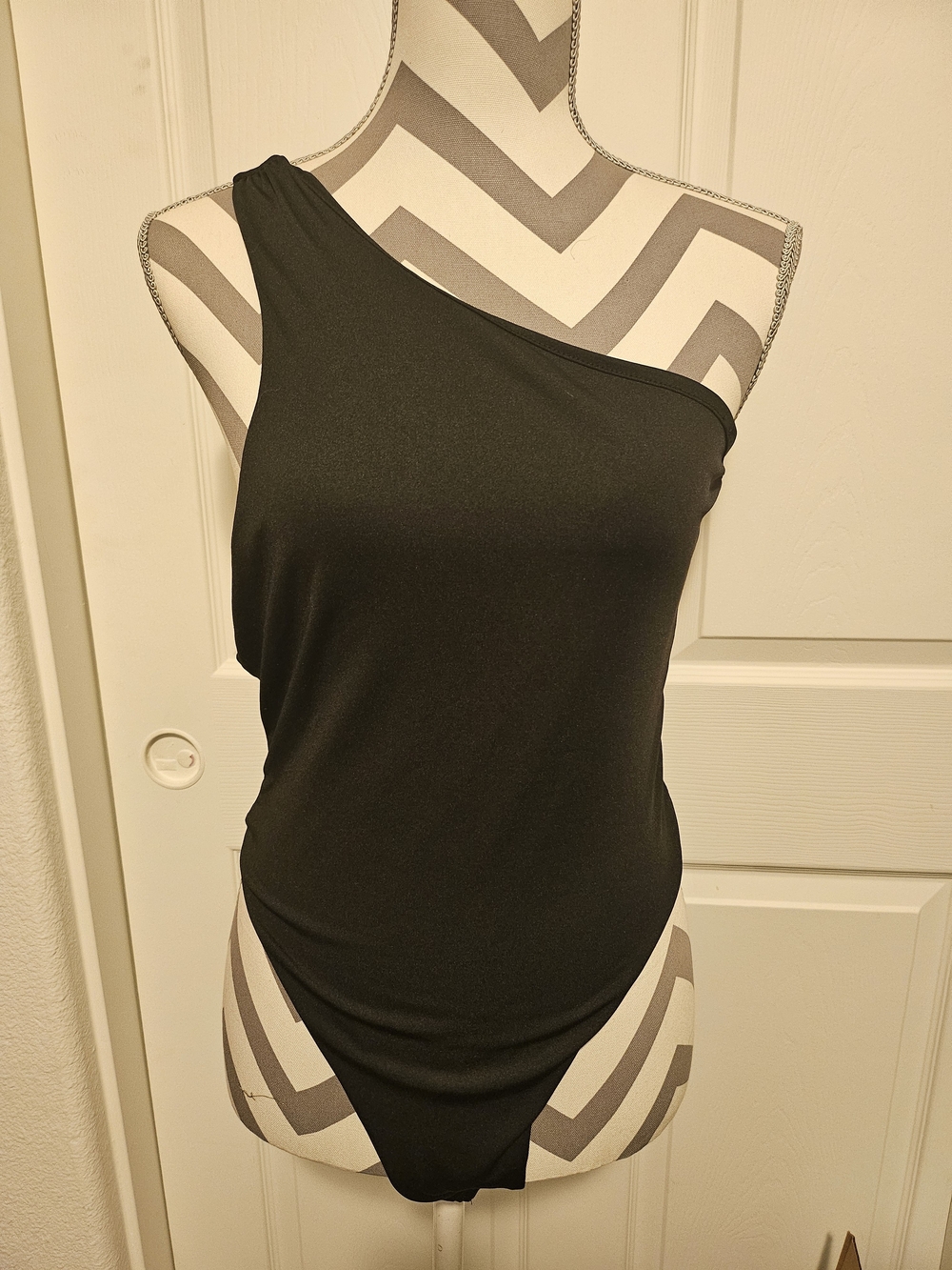 Asymmetrical One-Shoulder Black Bodysuit for Women